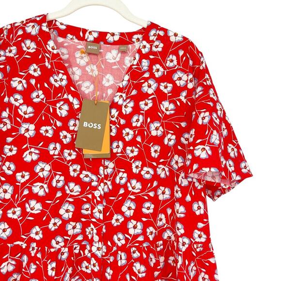Boss Hugo Boss Dango Floral Mini Dress Tiered Red Blue Size 8 NEW with tags! - Picture 3 of 9